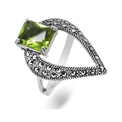 Кольцо из серебра ситалл имитация султанита, марказит, SL-AGA1518