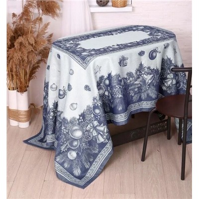 Скатерть Премиум "Новогодние игрушки"-синий 150*220 см. п/лен