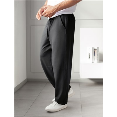 Брюки прямые на резинке из футера двухнитки с эластаном с затяжкой по низу