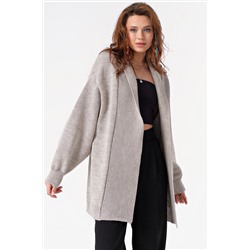 Кардиган вязаный оверсайз теплый без застежки светло-серый