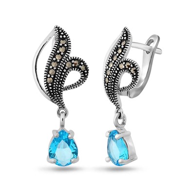 Серьги, марказит , синт.топаз, SL-AGA1550