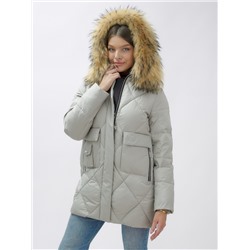 Куртка женская зимняя с мехом енот премиум класса серого цвета 3141Sr
