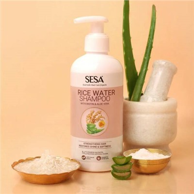 SESA RICE WATER Shampoo with Biotin & Aloe Vera, Ban Labs (Сеса Рисовая вода ШАМПУНЬ с Биотином и Алоэ (алое) Вера, для мягких и блестящих волос, Бан Лабс), 300 мл. - СРОК ГОДНОСТИ ДО 31 ОКТЯБРЯ 2024 ГОДА