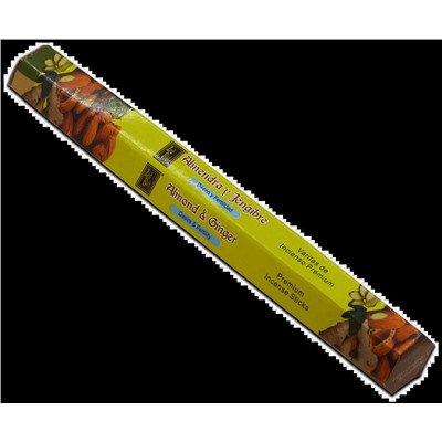 ALMOND & GINGER Premium Incense Sticks, Zed Black (МИНДАЛЬ И ИМБИРЬ премиум благовония палочки, Зед Блэк), уп. 20 палочек.