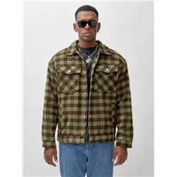 Куртка рубашка шерстяная в клетку мужская демисезонная зеленого цвета 58566Z