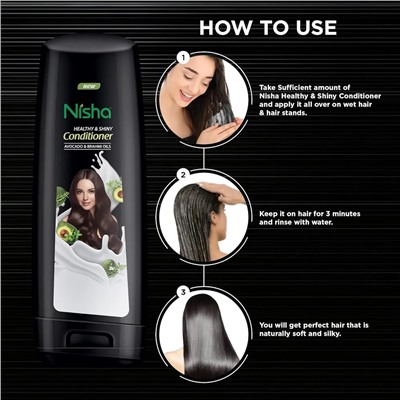 Healthy & Shiny CONDITIONER AVOCADO & BRAHMI OILS, Nisha (КОНДИЦИОНЕР для здоровья и сияния волос С МАСЛАМИ АВОКАДО И БРАХМИ, Ниша), бутылка, 180 мл.
