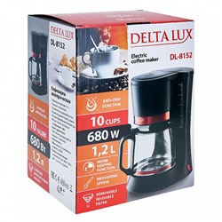 Кофеварка 700 Вт, 1200 мл DELTA LUX DL-8152 черная с красным