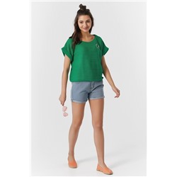 Джемпер вязаный с коротким рукавом из хлопка зеленый