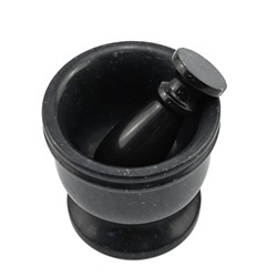 Ступка из мрамора черного 100*100*100мм, пест 40*90мм