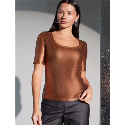 Футболка облегающая из хлопка в рубчик с U вырезом и матовым покрытием металлик