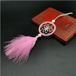 LS011-3 Ловец снов КРУГ И ПЕРО, цвет РОЗОВЫЙ (диаметр 5 см., длина 28-30 см.), 1 шт.