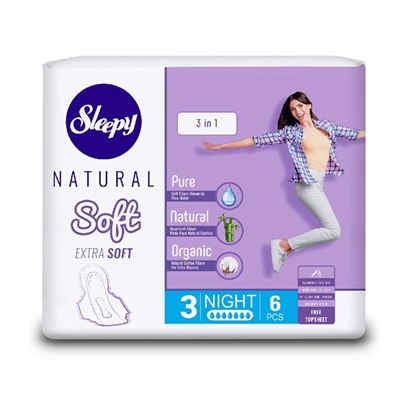 SLEEPY NATURAL Прокладки гигиен. Soft классик Ночные 7к. 6шт (Турция) АКЦИЯ! СКИДКА 15%