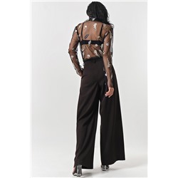 Водолазка прямого силуэта из сетки с вышивкой черная