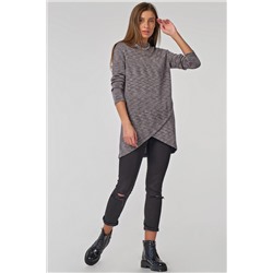 Туника трикотажная теплая с запахом темно-синяя