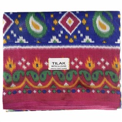 Сари TILAK с печатным принтом ЭТНИКА, цвет СИНЕ-РОЗОВЫЙ (Size: Onesize, с отрезом для блузы), РАЗНЫЙ ДИЗАЙН, 1 шт.