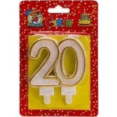 С2490 Свеча в торт цифра "20" (значимые даты, золотая), (МИЛЕНД)