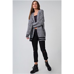 Кардиган вязаный оверсайз короткий без застежки серый меланж