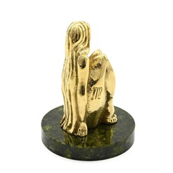 Знак зодиака из бронзы "Дева" на подставке из змеевика 50*50*67мм