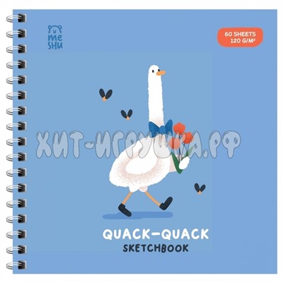 Скетчбук 60 л. 15*15 см на гребне, выб. лак, soft-touch, 120г/м2 "Quack-Quack" MESHU MS_53040, MS_53040