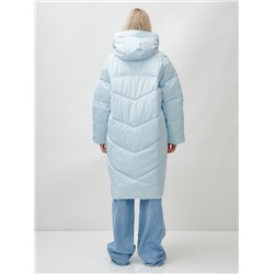 Пальто летучая мышь женское с капюшоном зимнее голубого цвета 9618Gl