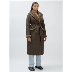 Пальто зимнее женское с норкой люкс класса коричневого цвета 8606K