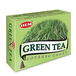 Hem Incense CONES GREEN TEA (Благовония конусы ЗЕЛЁНЫЙ ЧАЙ, Хем), уп. 10 конусов.