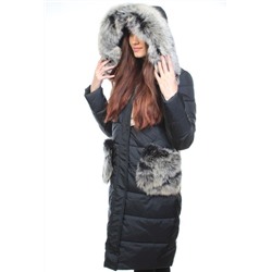 9091 Пальто зимнее женское (холлофайбер, натуральный мех чернобурки) размер S - 42 российский
