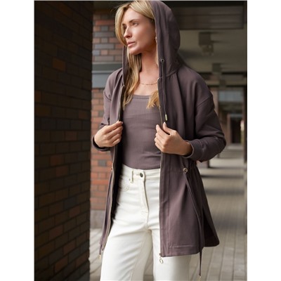 Парка с золотистой фурнитурой из тонкого эластичного футера