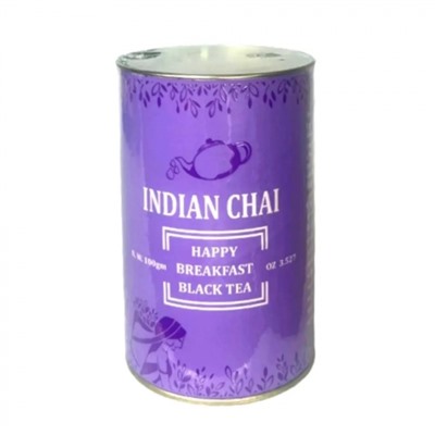 Indian Chai HAPPY BREAKFAST BLACK TEA, Bharat Bazaar (Счастливый завтрак ЧЕРНЫЙ ЧАЙ, Бхарат Базаар), банка 100 г.