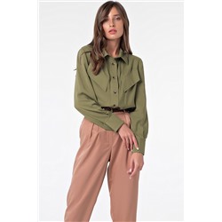 Рубашка легкая прямая из хлопка хаки