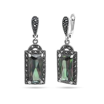 Серьги из серебра марказит, мистик кварц, SL-AGA7