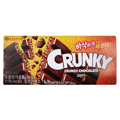 Хрустящий шоколад с рисовыми хлопьями Crunky Lotte, Корея, 34 г Акция