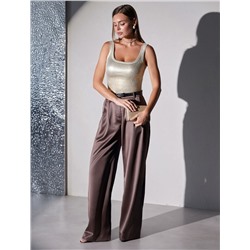 Топ в рубчик с широкими лямками с матовым покрытием металлик из хлопка с эластаном