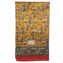 Сари ISHITA HOUSE, Malamal Silk, с печатным принтом МУЗЫКА УРОЖАЯ, цвет ЖЕЛТЫЙ С КРАСНОЙ КАЙМОЙ (Size: Onesize, с отрезом для блузы), 1 шт.