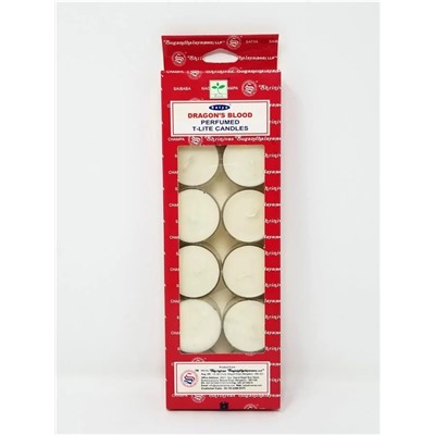 Perfumed T-Lite Candles DRAGON'S BLOOD, Satya (Ароматические чайные свечи КРОВЬ ДРАКОНА, Сатья), набор 12 шт.