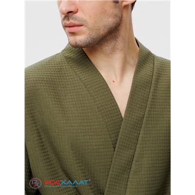 Мужской вафельный халат с планкой хаки В-03 (26)