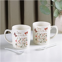 Набор кружек керамических с ложками «Весна», 2 предмета: 200 мл, рисунок МИКС