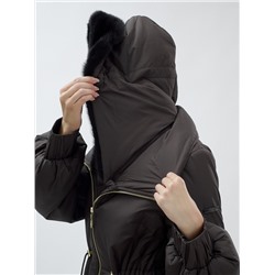 Пальто зимнее женское стильное с норкой люкс класса темно-коричневого цвета 8628TK