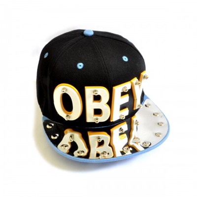 Бейсболка 3D "OBEY", хром (black & l-blue)