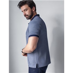 Футболка поло с воротником на пуговицах из полотна пике с меланжевым плетением с эластаном