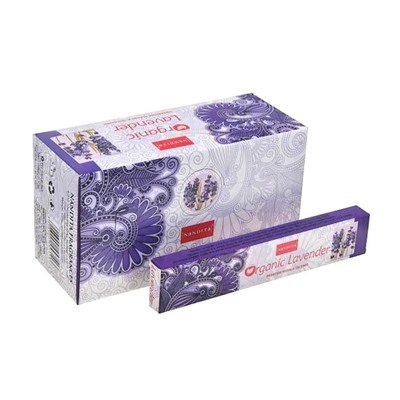 ORGANIC Garden LAVENDER Premium Masala Incense, Nandita (ОРГАНИК Гарден ЛАВАНДА премиум благовония палочки, Нандита), 15 г.