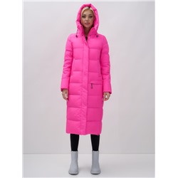 Пальто утепленное стеганное зимнее с капюшоном женское розового цвета 9626R