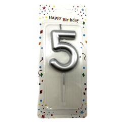 Свечи декор. для торта Цифры зеркальные Серебро "5" 6см /блистер  SV-6