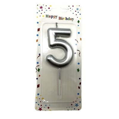 Свечи декор. для торта Цифры зеркальные Серебро "5" 6см /блистер  SV-6