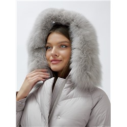Полупальто женское зимние с мехом песец люкс класса серого цвета 6227Sr