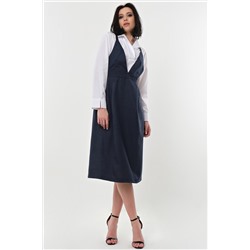 Сарафан офисный миди под блузку темно-синий