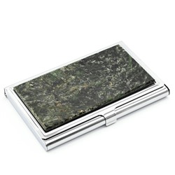 Визитница сувенирная с камнем актинолит, серебристая