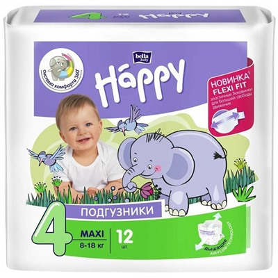 Подгузники BELLA HAPPY 4 Макси (8-18кг) 12шт.