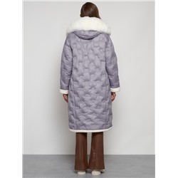 Пальто утепленное с капюшоном зимнее женское серого цвета 132290Sr