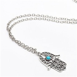 Кулон с цепочкой ЛАДОНЬ ХАМСА с синт. бирюзой, на застежке (размер подвески 2,3*1,9 см.), 1 шт.